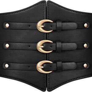 Elegant Women's Corset Belt - Stretchy Elastic Waist with Gold Buckle, 32-35.5"